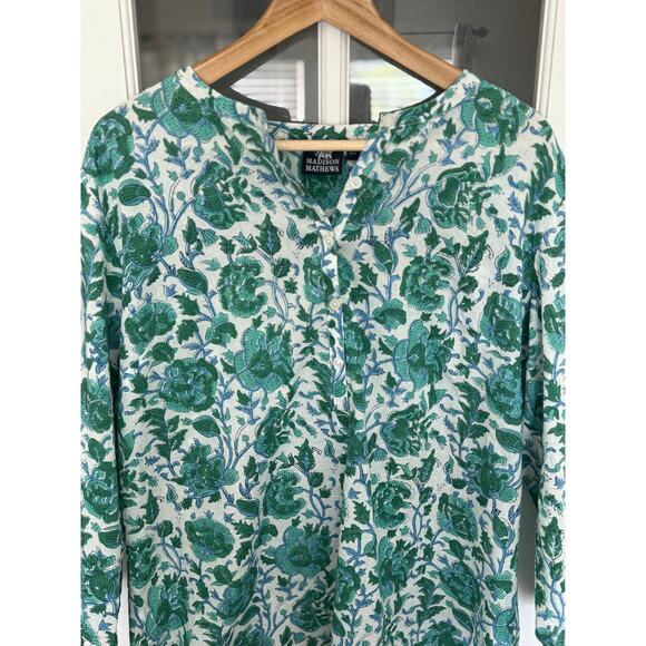 Madison Mathews floral cotton tunic top size large - Picture 2 of 11
